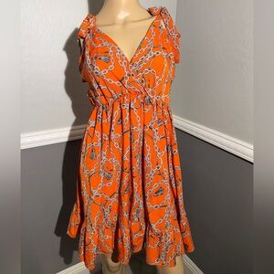 Orange Flutter Sleeve Plunge Neck Sundress